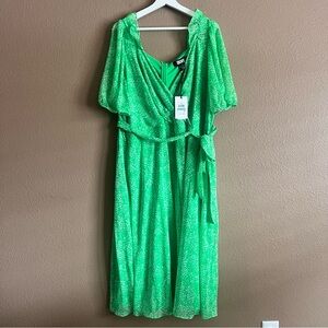 DKNY Faux Wrap Green Midi Dress with Belt Size 20W NWT